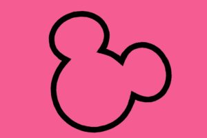 Disney hen party playlist cover showing a black mickey mouse shape on a pink background