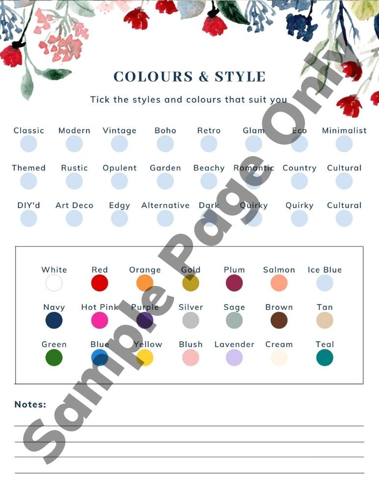 Wedding planner colour scheme page