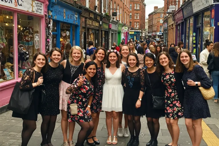 A group of women standing in the city for Liverpool hen party ideas