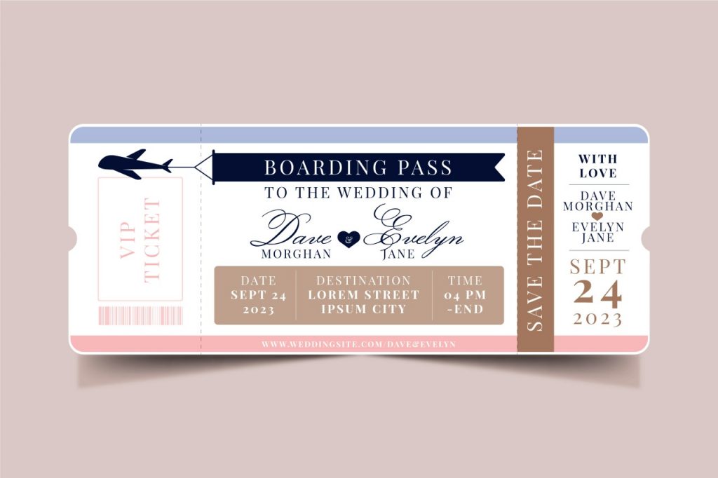 boarding pass wedding invite wording example