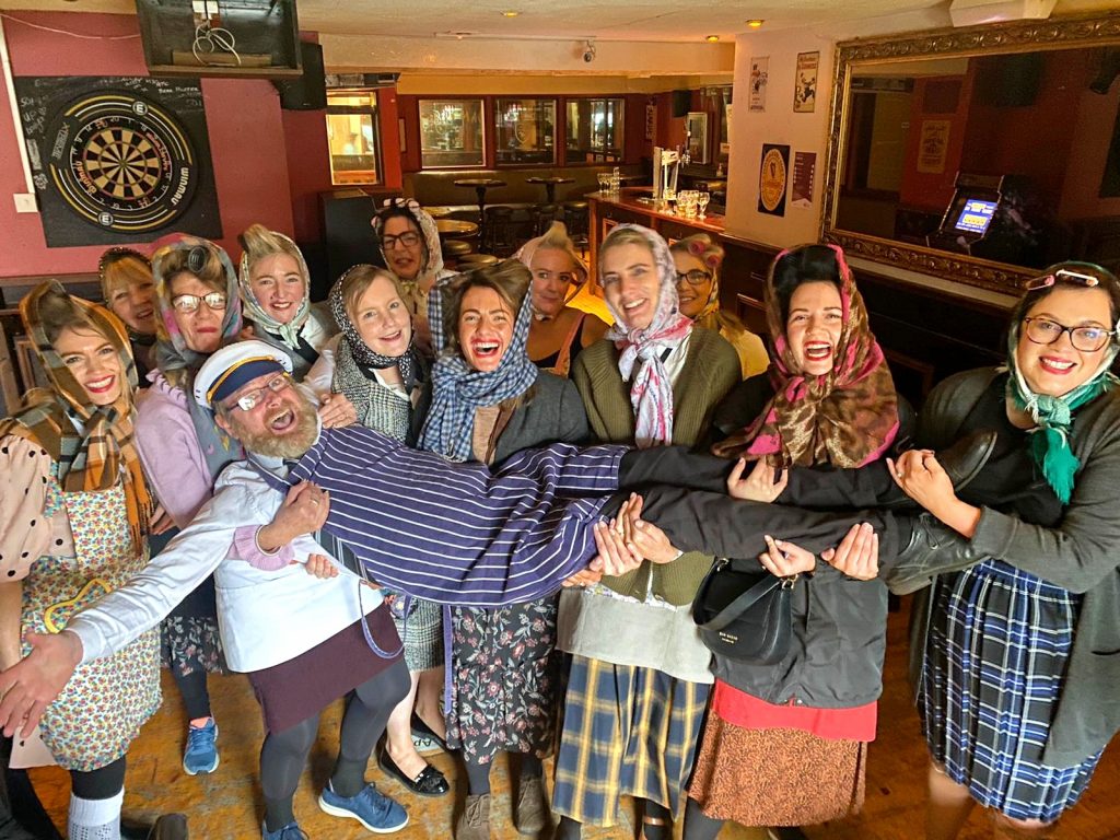 A group of girls taking part in the Mrs Doyle's Hen Party activity