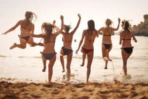 Girls on a beach themed hen party