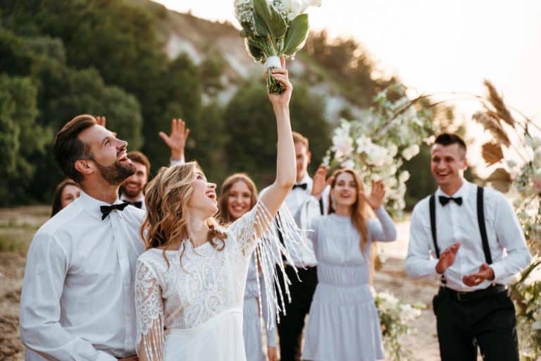 A wedding party showing a couple that took part in the wedding survey