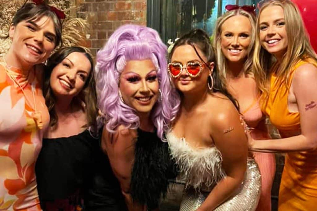 A hen party group at a drag cabaret show for their Galway hen party ideas