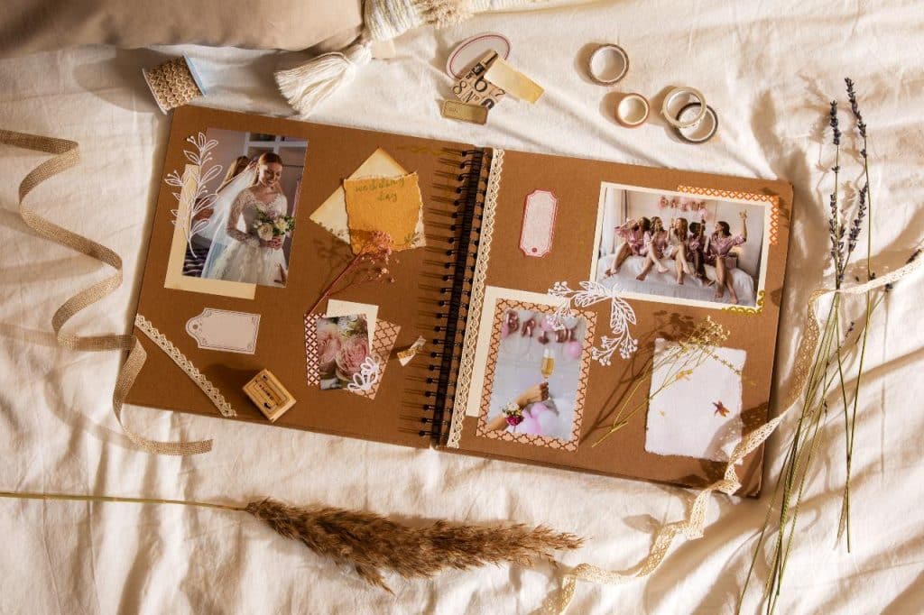 A hen do scrapbook with special photos in it as a hen party gifts for the bride