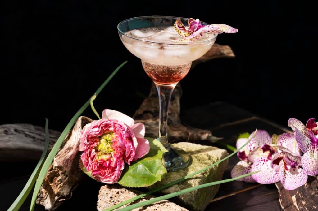 Gin hen party theme ideas with flowers and fancy gin glasses